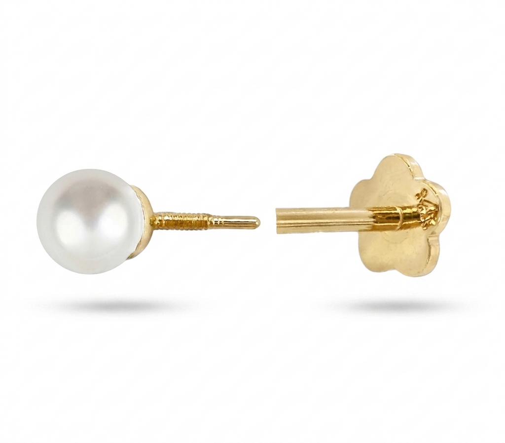 14K Solid Yellow Gold Freshwater Pearl Cartilage Stud | Internally Threaded Helix Tragus Conch Piercing