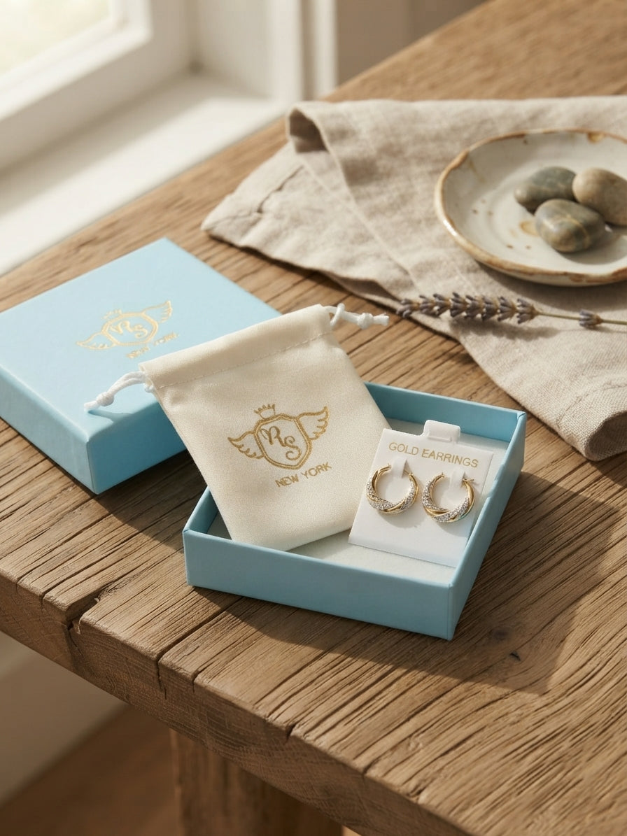 14K Two Tone Gold Fancy Mini Hoop Earrings – 18mm Yellow & White Gold