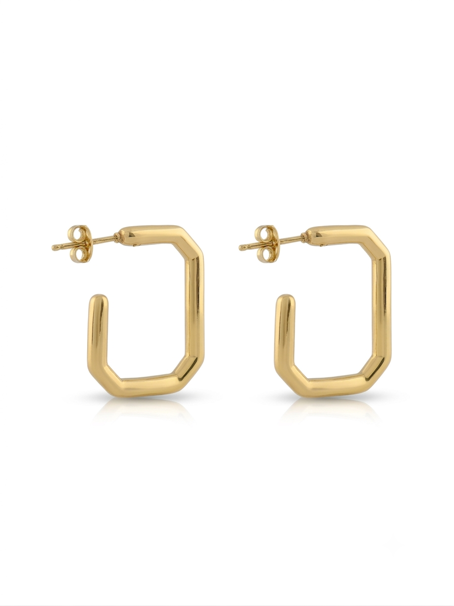 Square Geometric Hoop Earrings – Gold Tone 925 Sterling Silver Modern Minimalist Hoops