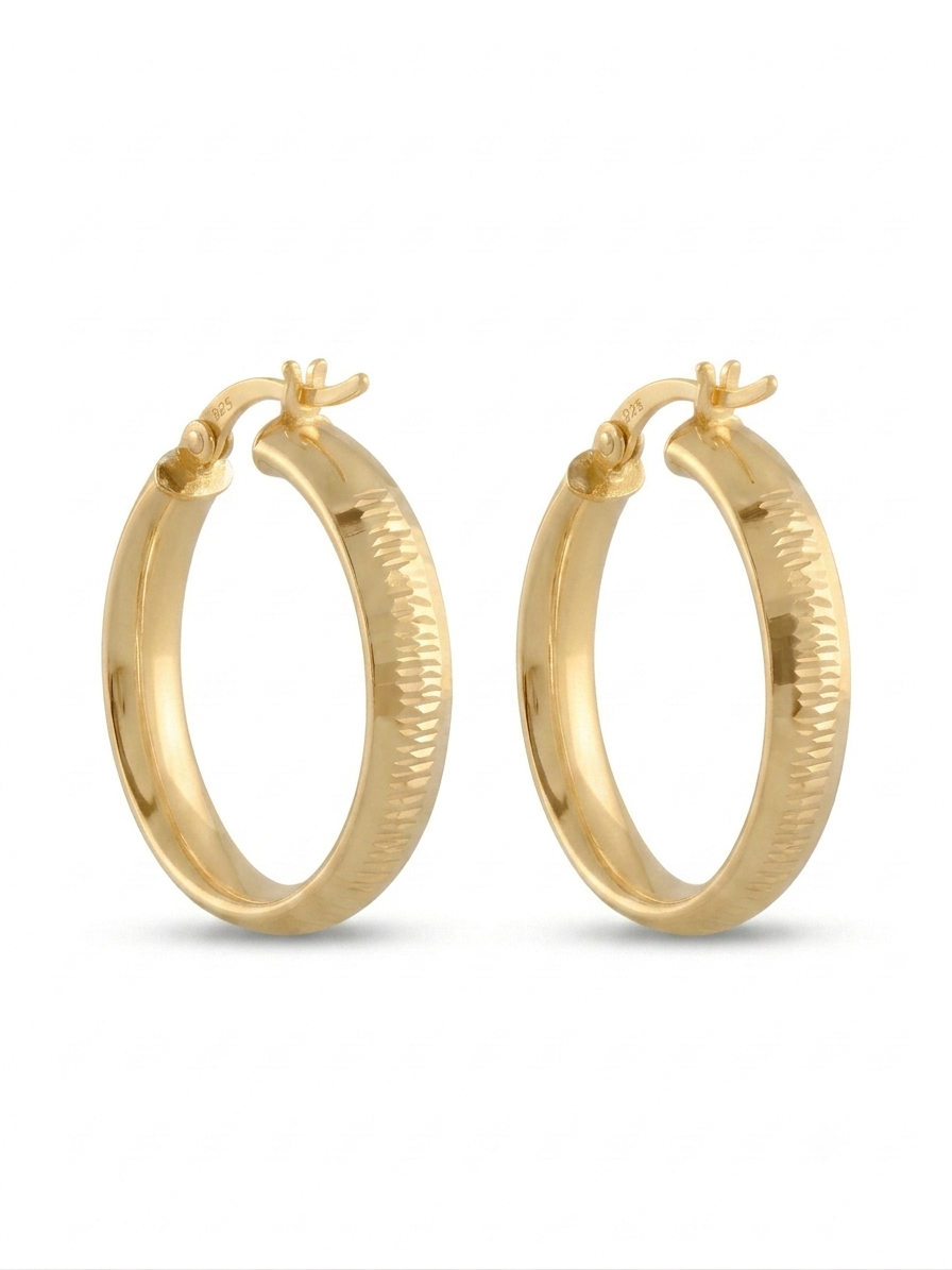 Faceted Diamond-Cut Hoop Earrings in 925 Sterling Silver & Gold Plated (25mm)