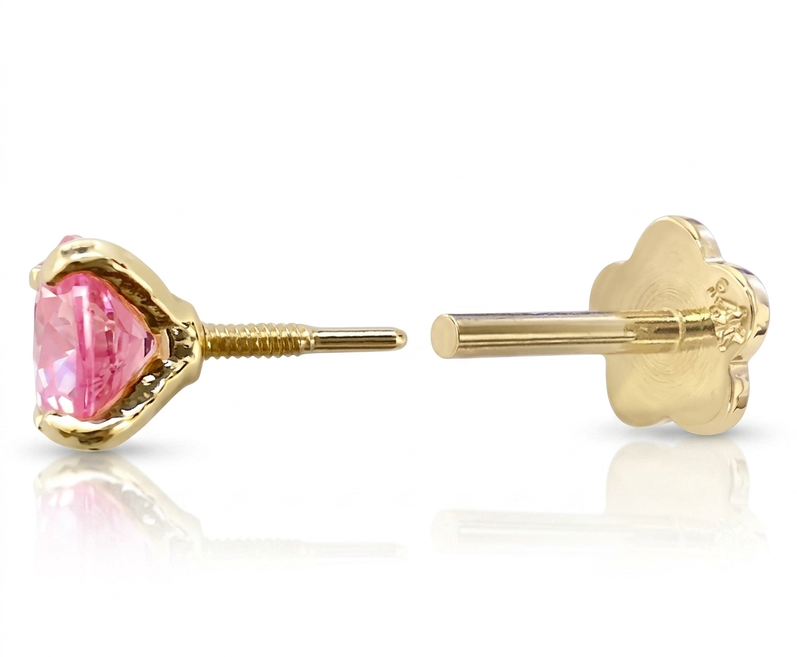 Real 14K Gold Pink CZ Cartilage Piercing - Helix, Tragus, Conch Earring
