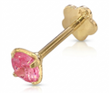 real 14k  cartilage Gold earring stud with a pink gemstone on a white background