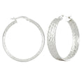 925 Sterling Silver Diamond Cut Semi Flat Hoop Earrings – 31mm Wide Sparkling Hoops