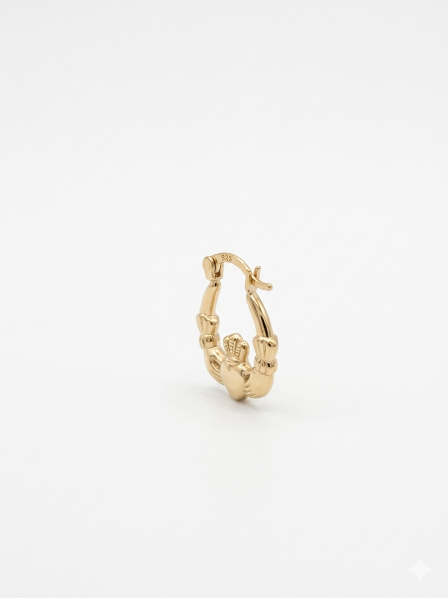 Real 14k Yellow Gold Claddagh Hoop Earrings - Genuine Irish Celtic Heart gold hoops for Men or for Women-Fine Jewelry Gift