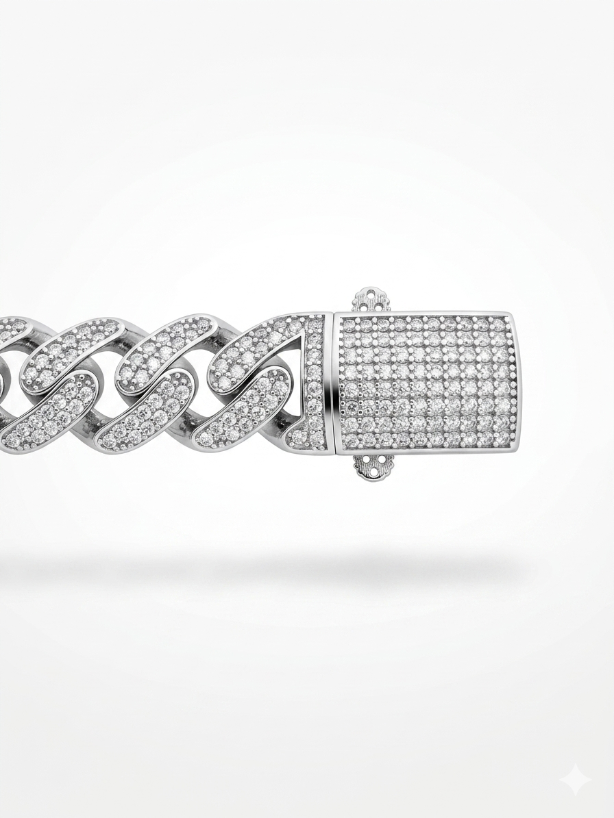 Luxurious 11mm Iced Out Cuban Link Bracelet - Real 925 Sterling Silver - Rhodium Plated - Dazzling Pave CZ Diamonds - Statement Piece for Men & Women
