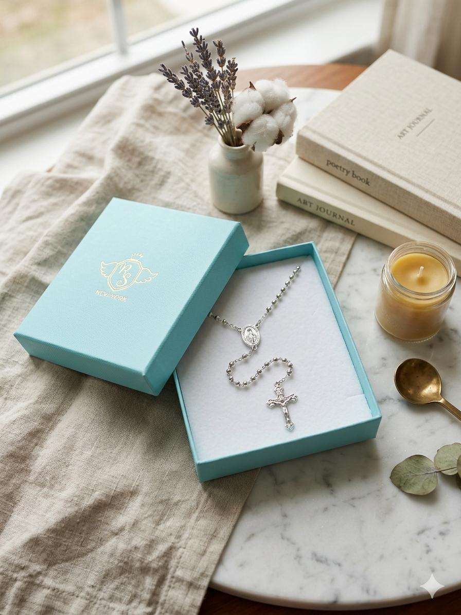 Sterling Silver Gold Plated Miraculous Medal Rosary, Dainty Faith Jewelry