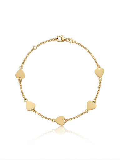 925 Sterling Silver Gold Overlay Flat Heart Adjustable Bracelet