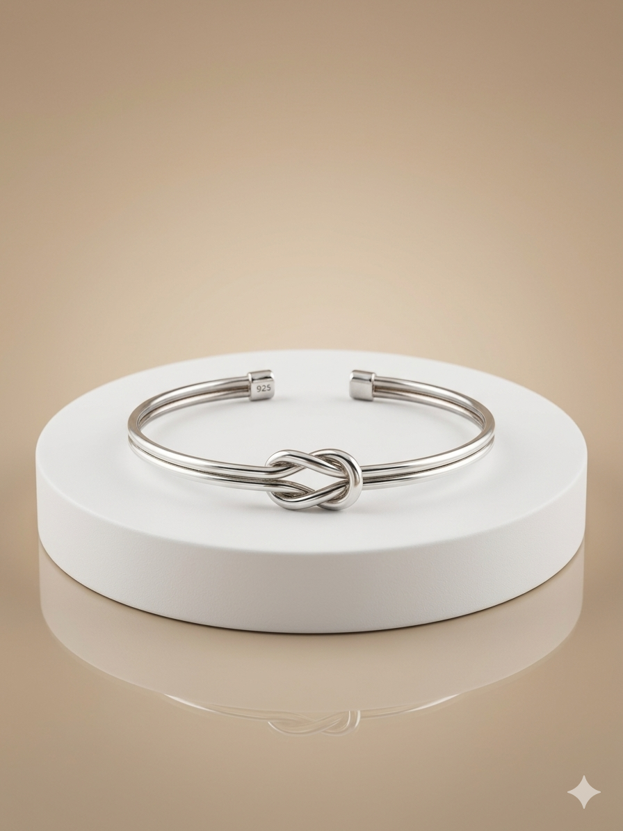 925 Sterling Silver Love Knot Mariner Bangle Bracelet