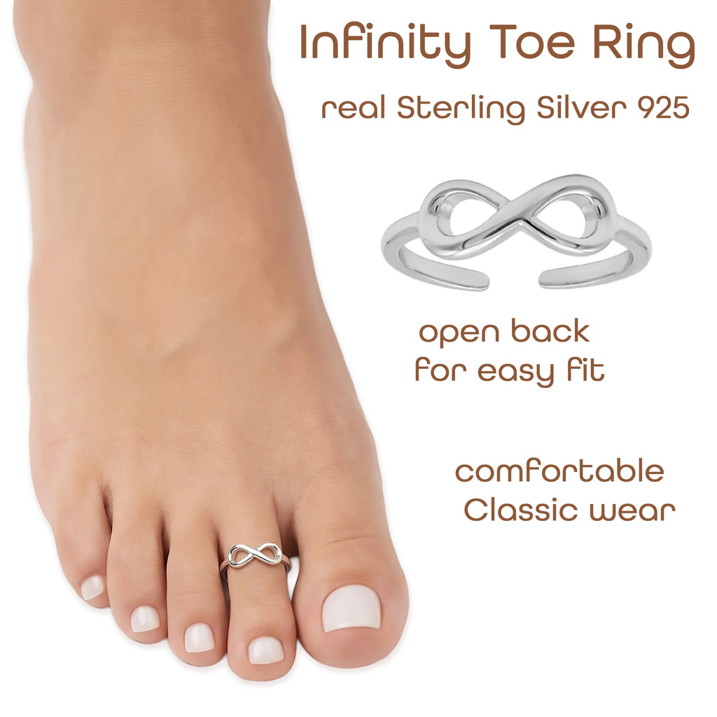 Infinity Toe Ring – 925 Sterling Silver Adjustable Open Band