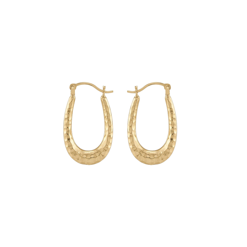 14K Real Gold Faceted Fancy Mini Oval Hoop Earrings