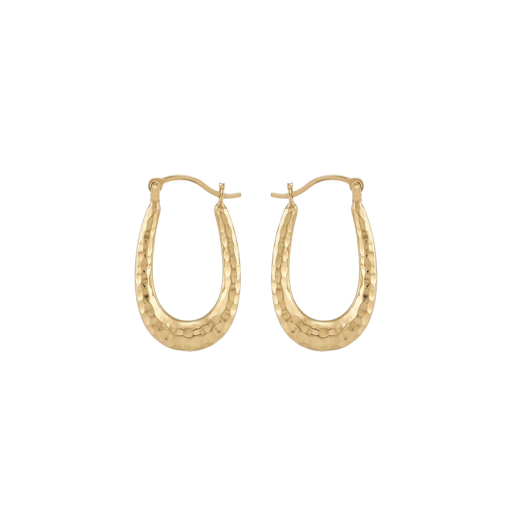 14K Real Gold Faceted Fancy Mini Oval Hoop Earrings