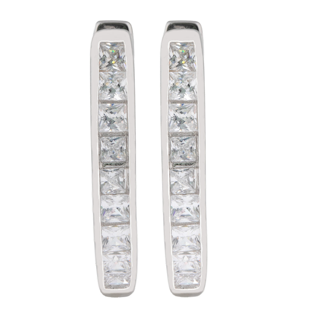 925 Sterling Silver CZ Huggie Hoop Earrings – 19mm Hinged Hoops