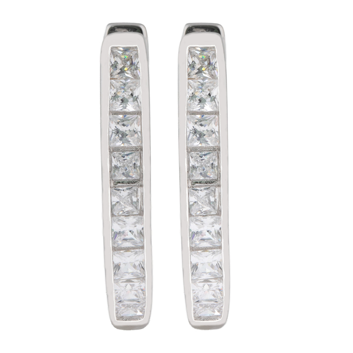 925 Sterling Silver CZ Huggie Hoop Earrings – 19mm Hinged Hoops