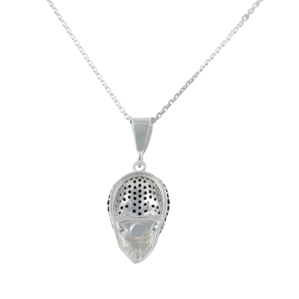 925 Sterling Silver Skull Pendant Necklace with Black CZ