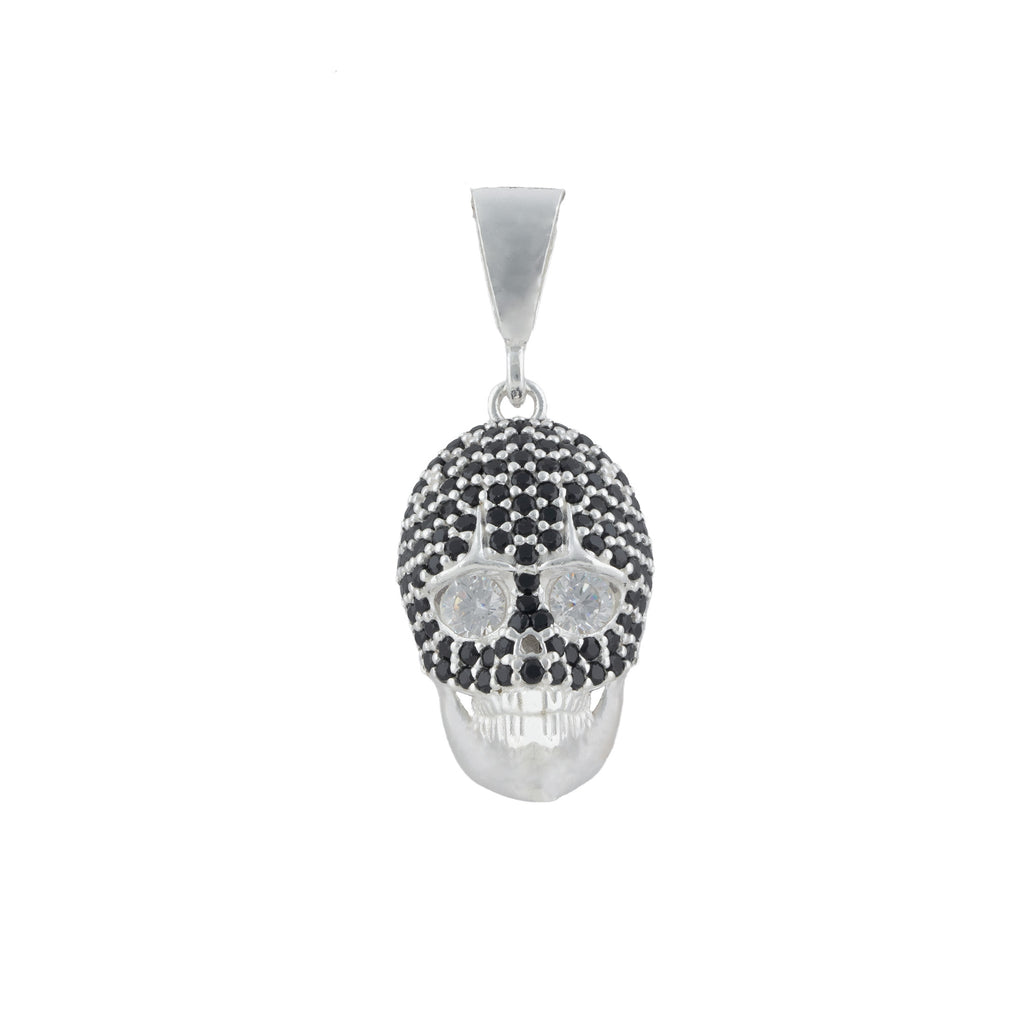 925 Sterling Silver Skull Pendant with Black & Clear CZ