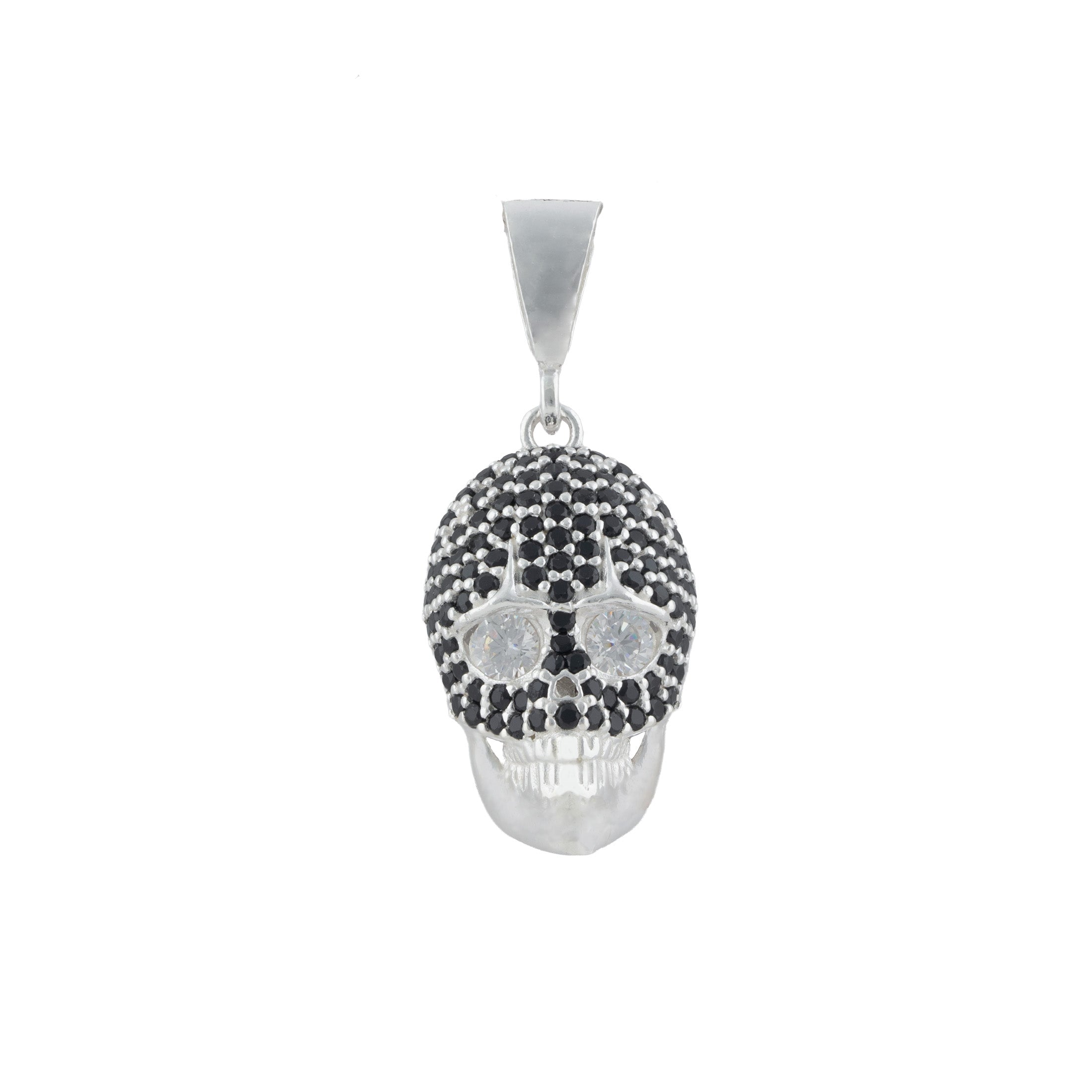 925 Sterling Silver Skull Pendant with Black & Clear CZ