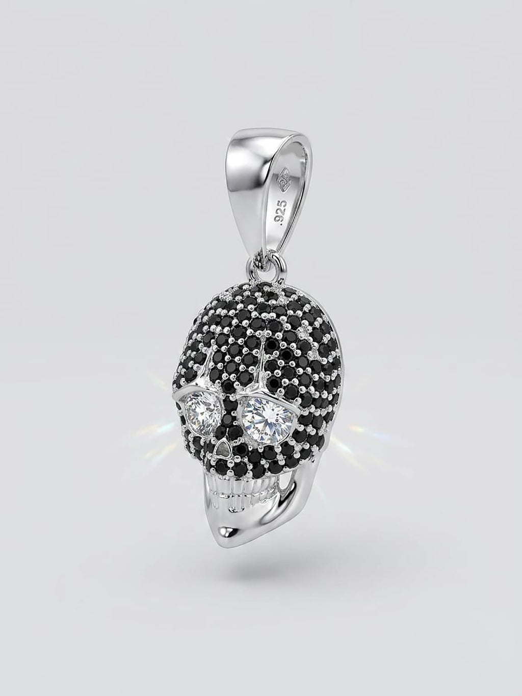 925 Sterling Silver Skull Pendant with Black & Clear CZ