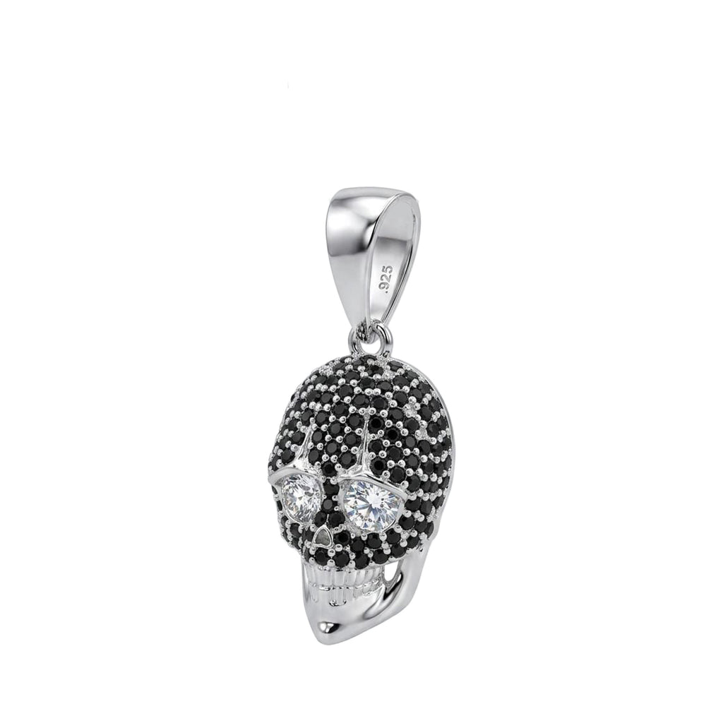 925 Sterling Silver Skull Pendant with Black & Clear CZ
