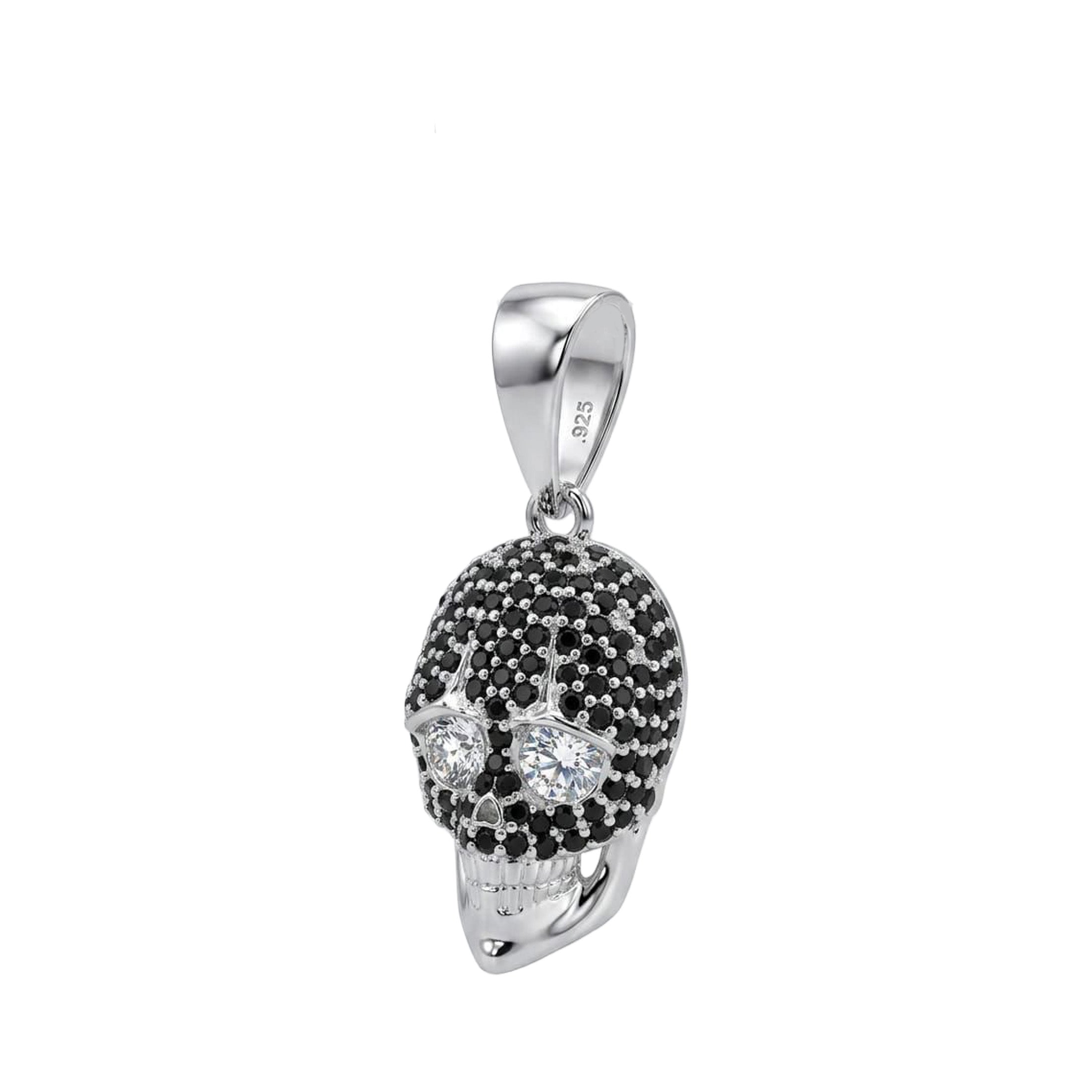 925 Sterling Silver Skull Pendant with Black & Clear CZ