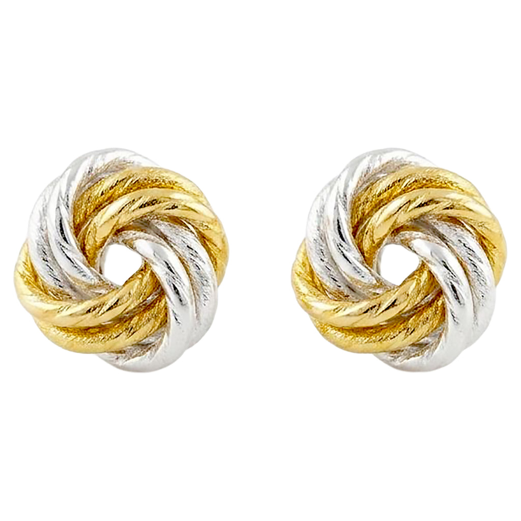 925 Sterling Silver Two Tone Knot Stud Earrings – 10mm Yellow Gold & Silver