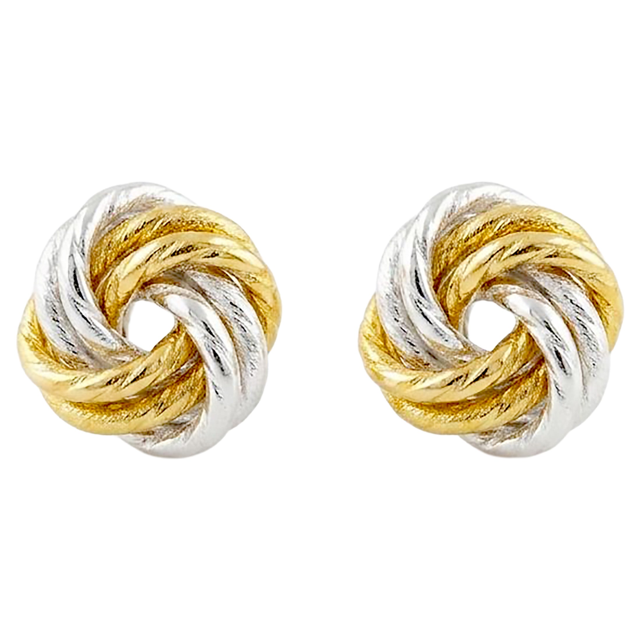 925 Sterling Silver Two Tone Knot Stud Earrings – 10mm Yellow Gold & Silver