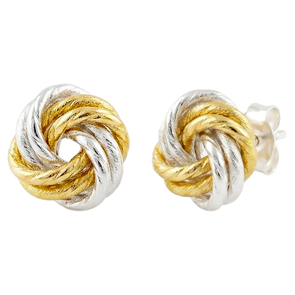 925 Sterling Silver Two Tone Knot Stud Earrings – 10mm Yellow Gold & Silver