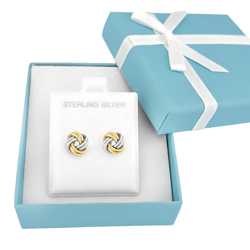 Love Knot Stud Earrings Bridal Party Set - Sterling Silver 925 Two Tone Gold Overlay | Bridesmaid Gift Sets