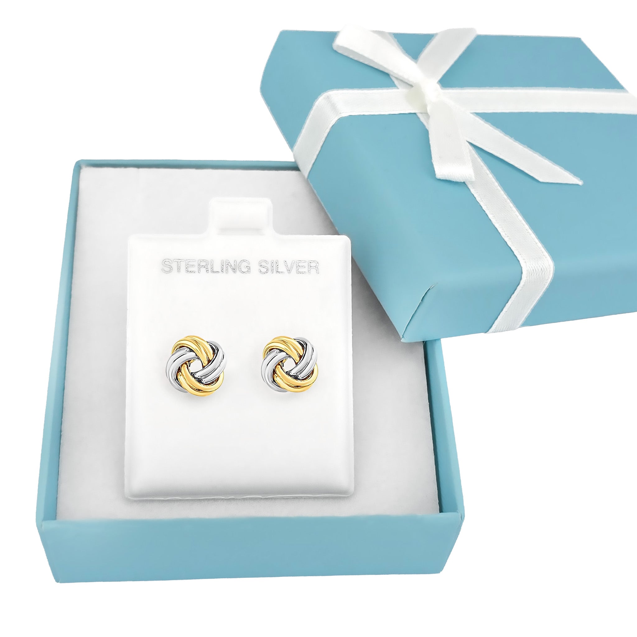 Love Knot Stud Earrings Bridal Party Set - Sterling Silver 925 Two Tone Gold Overlay | Bridesmaid Gift Sets