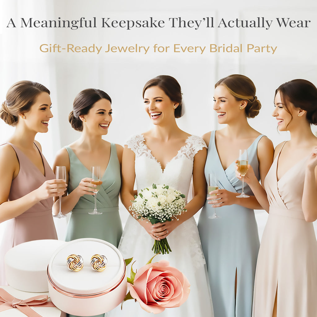Love Knot Stud Earrings Bridal Party Set - Sterling Silver 925 Two Tone Gold Overlay | Bridesmaid Gift Sets