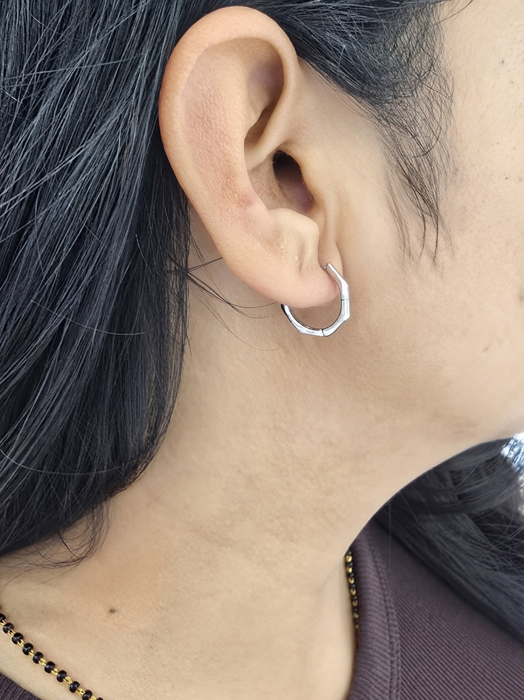 925 Sterling Silver Hexagon Hoop Earrings – Geometric Silver Hoops