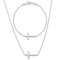 Sterling Silver or Gold Plated Sideways Cross Necklace & Bracelet Set