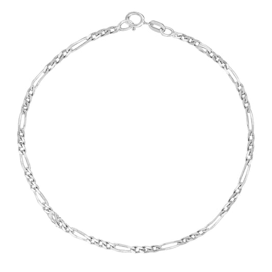 Ritastephens 14K Real White Gold Figaro Anklet with Spring Ring Clasp – Elegant 10-Inch Ankle Bracelet Featuring 1.3mm Figaro Links, High-Quality Solid White Gold for Timeless Style and Everyday Wear