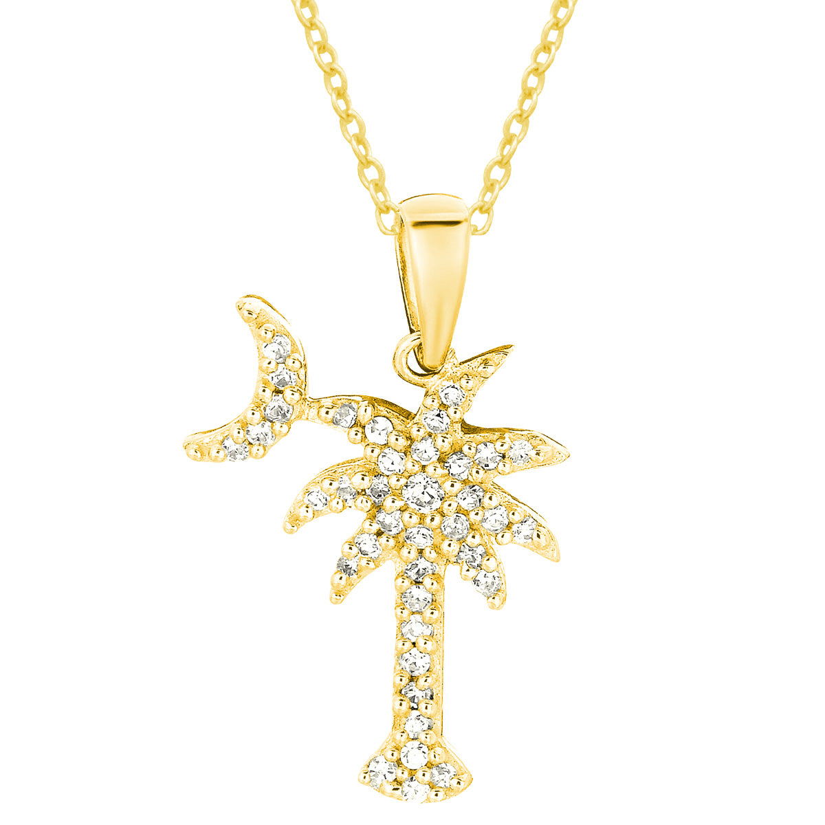 Sterling Silver Palmetto Moon Necklace with Cubic Zirconia - South Carolina Symbol Jewelry