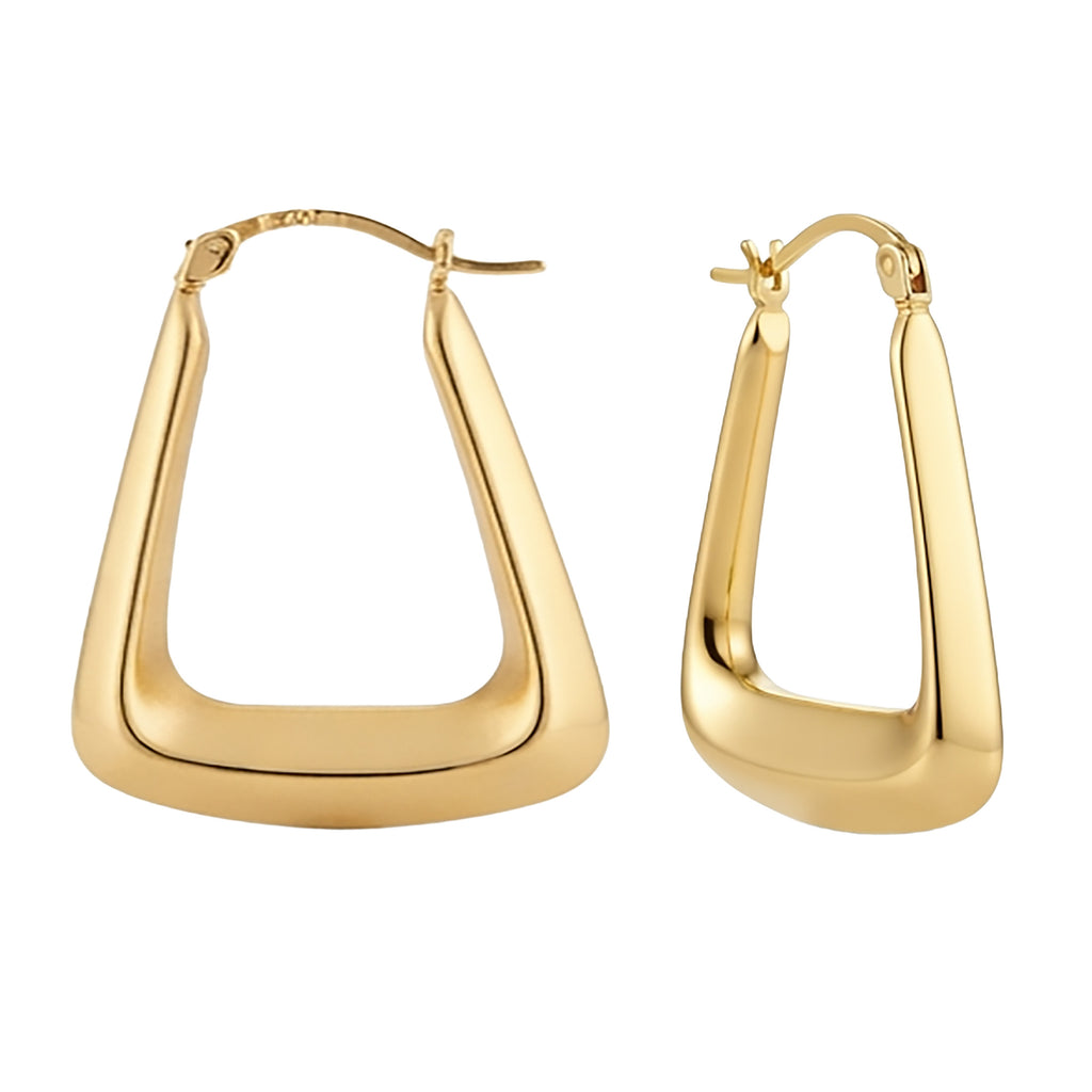 10k Yellow Gold Semi-Rectangular Hoop Earrings | Geometric Triangle Tube Hoops