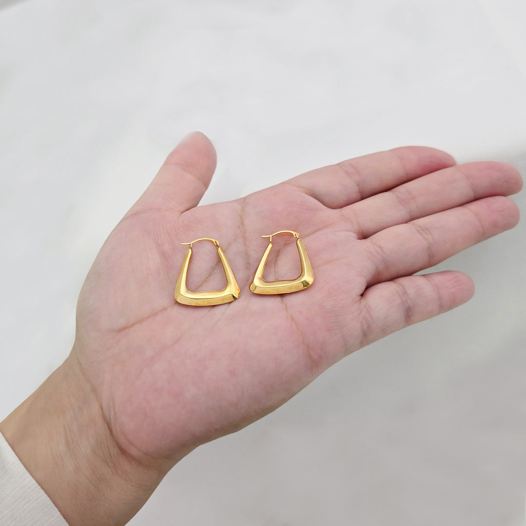 10k Yellow Gold Semi-Rectangular Hoop Earrings | Geometric Triangle Tube Hoops