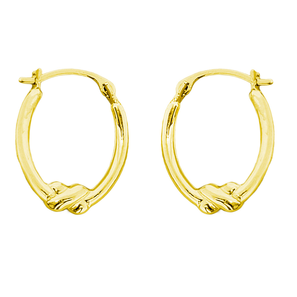 Real 10K Yellow Gold Oval X Knot Hoop Earrings | 17mm Small Gold Hoops