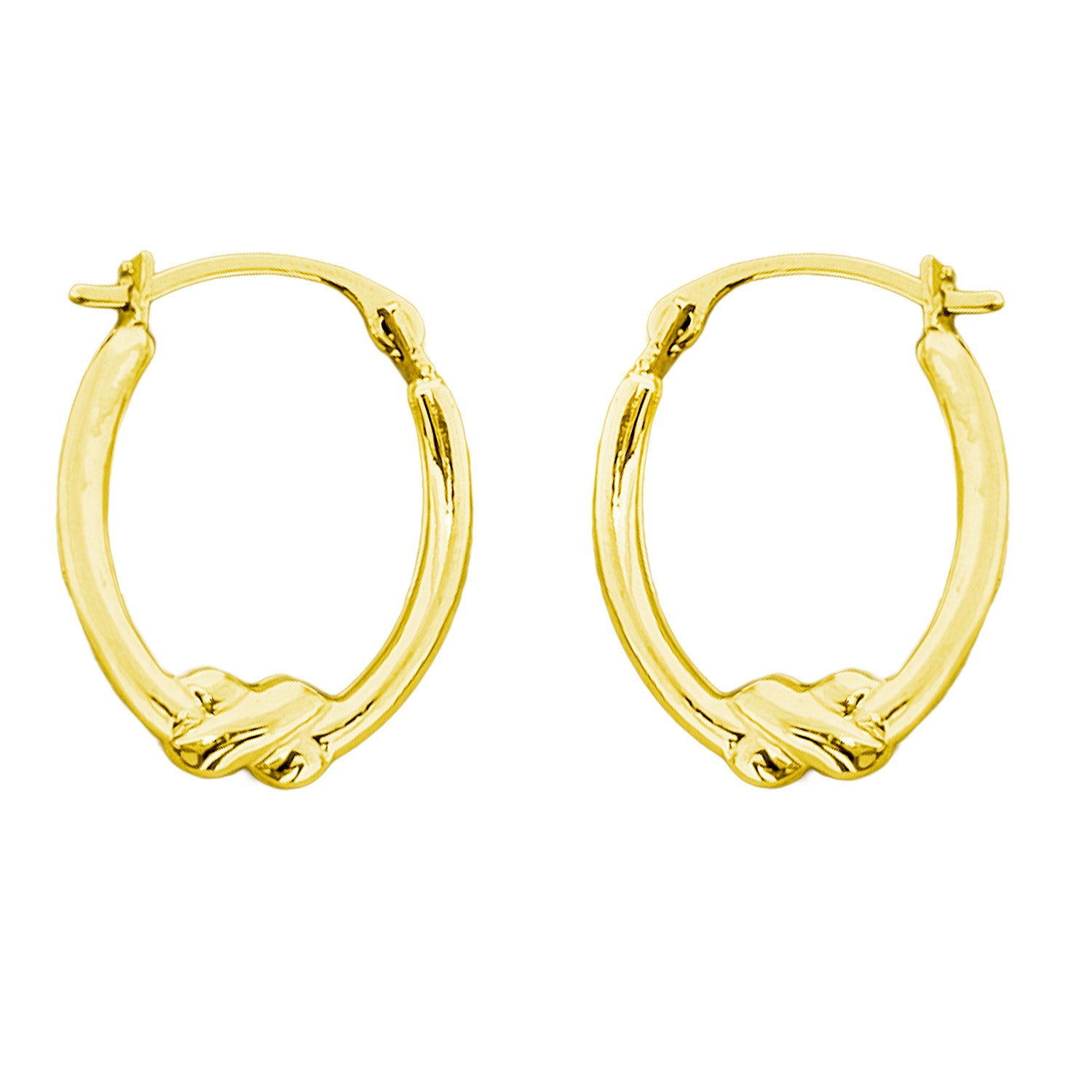 Real 10K Yellow Gold Oval X Knot Hoop Earrings | 17mm Small Gold Hoops