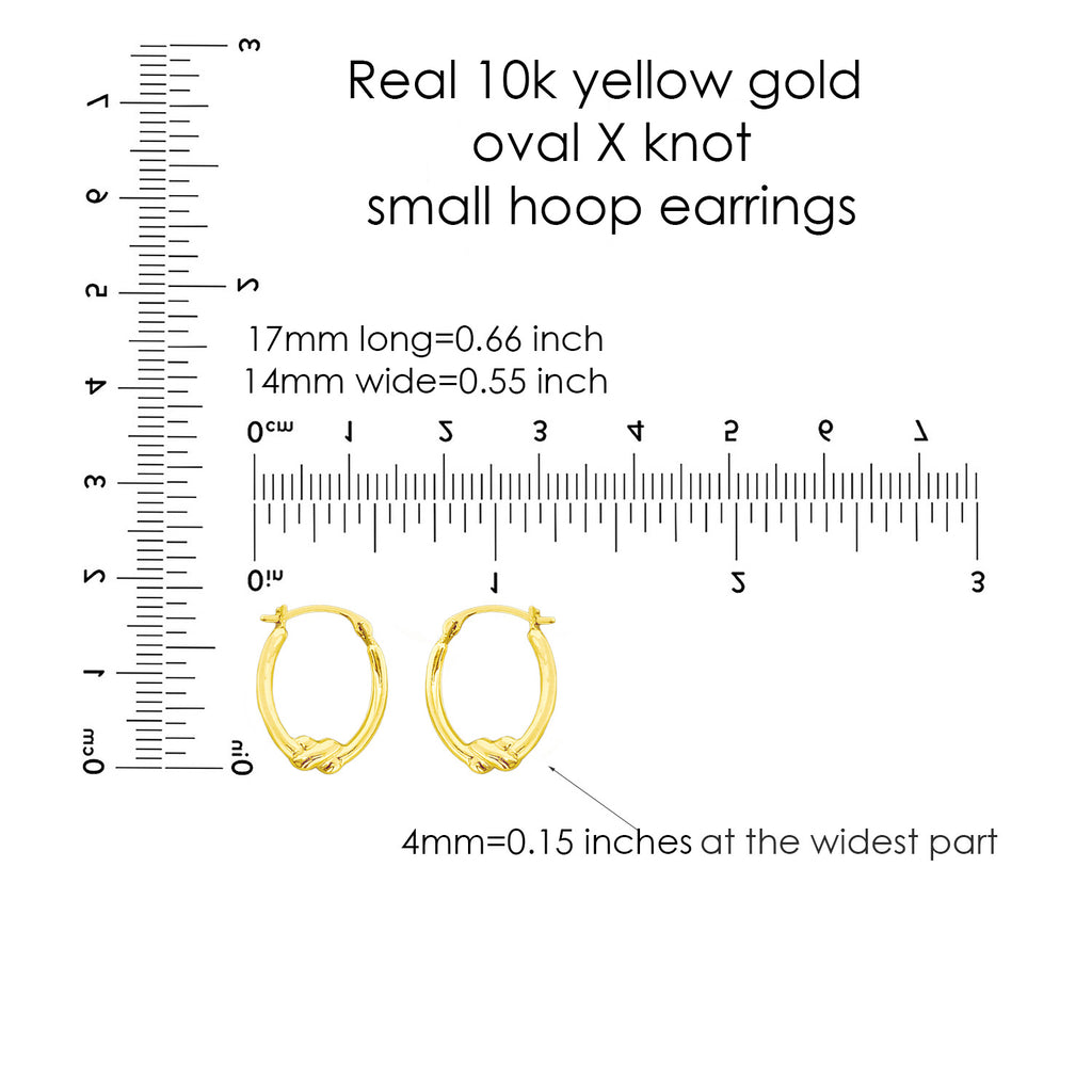 Real 10K Yellow Gold Oval X Knot Hoop Earrings | 17mm Small Gold Hoops
