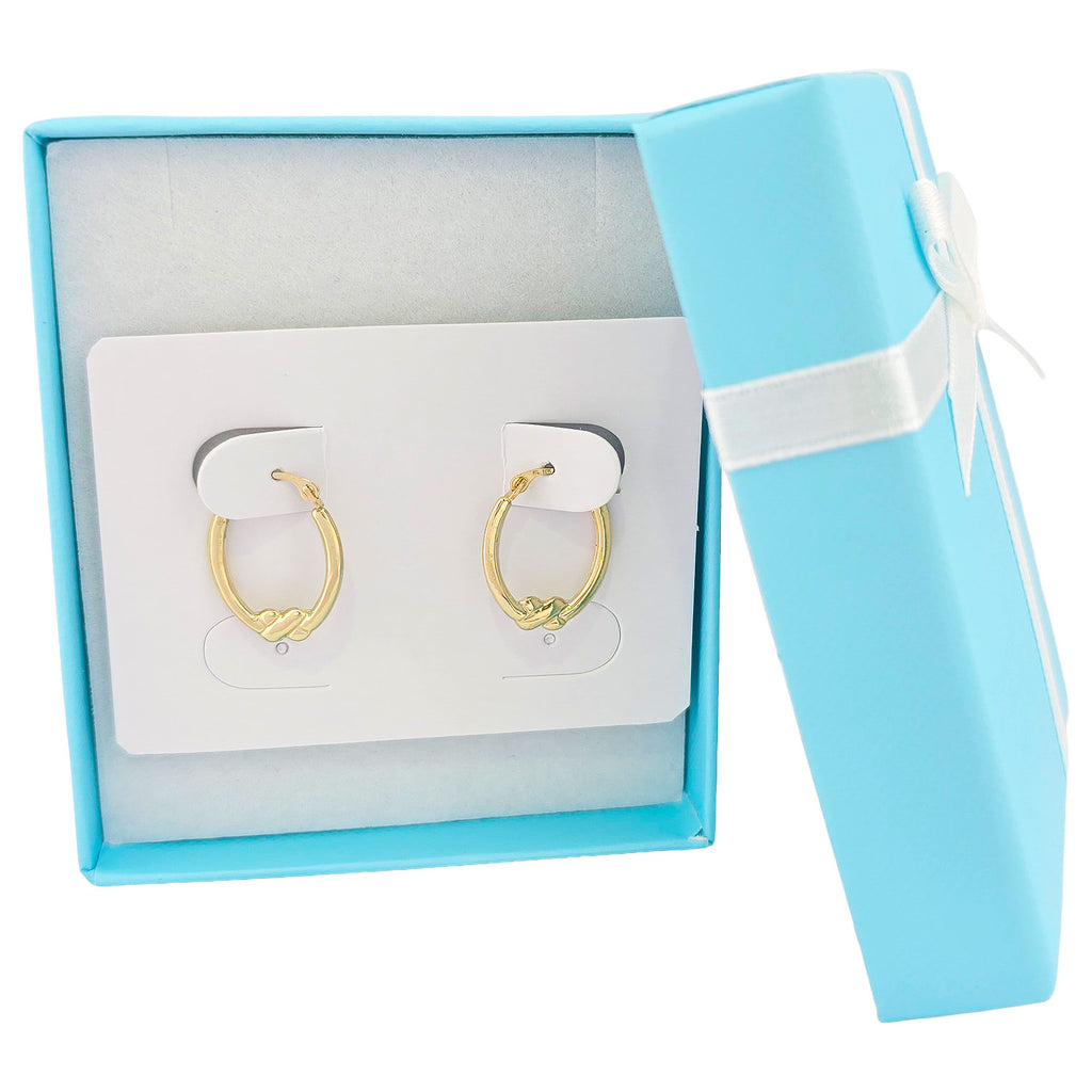 Real 10K Yellow Gold Oval X Knot Hoop Earrings | 17mm Small Gold Hoops