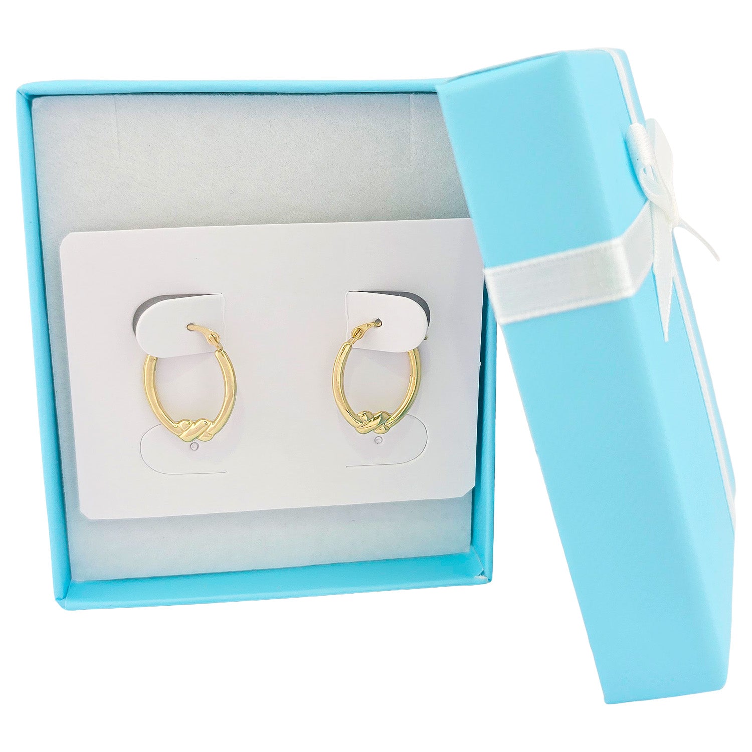 Real 10K Yellow Gold Oval X Knot Hoop Earrings | 17mm Small Gold Hoops