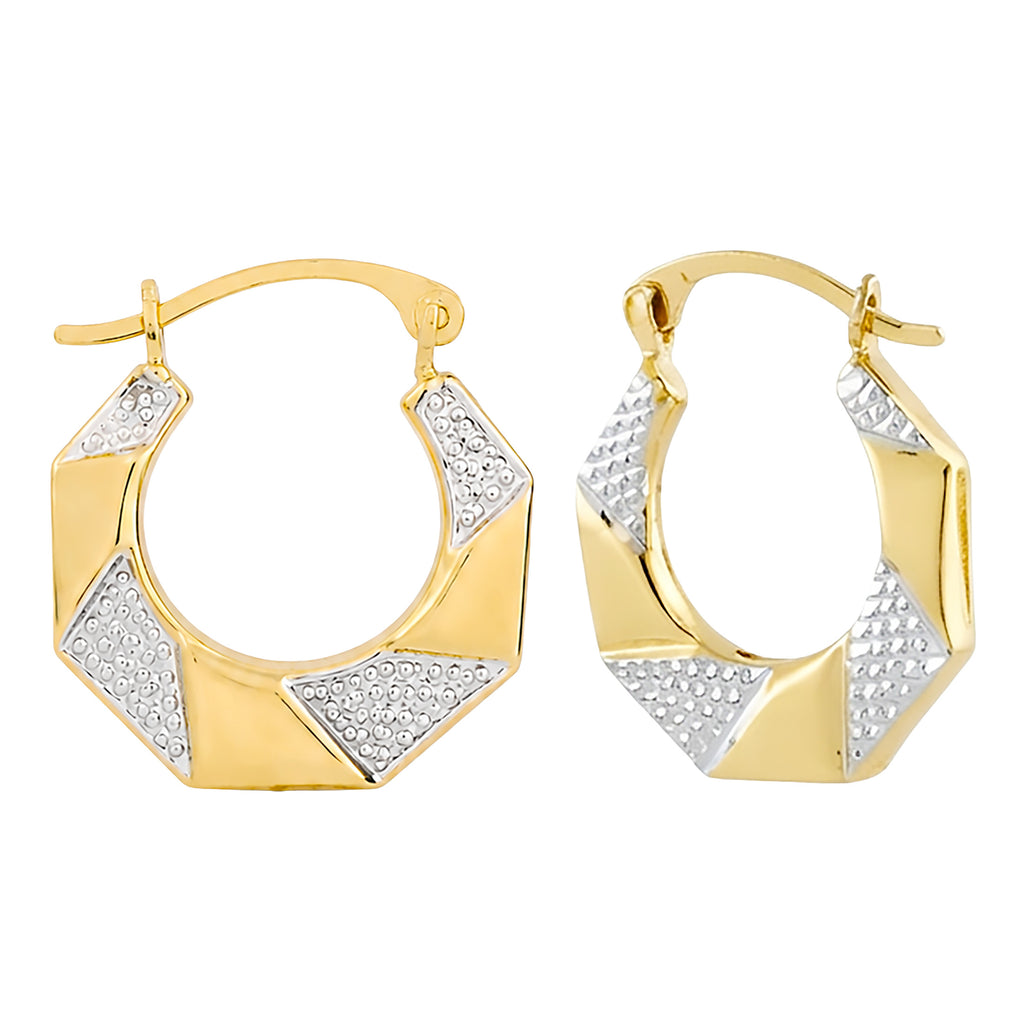 Real 10K Two Tone Gold Mini Hoop Earrings | 16mm Diamond Cut Hinged Hoops