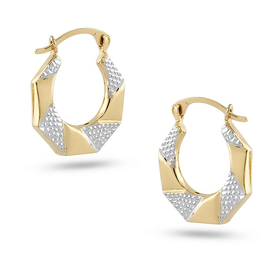 Real 10K Two Tone Gold Mini Hoop Earrings | 16mm Diamond Cut Hinged Hoops