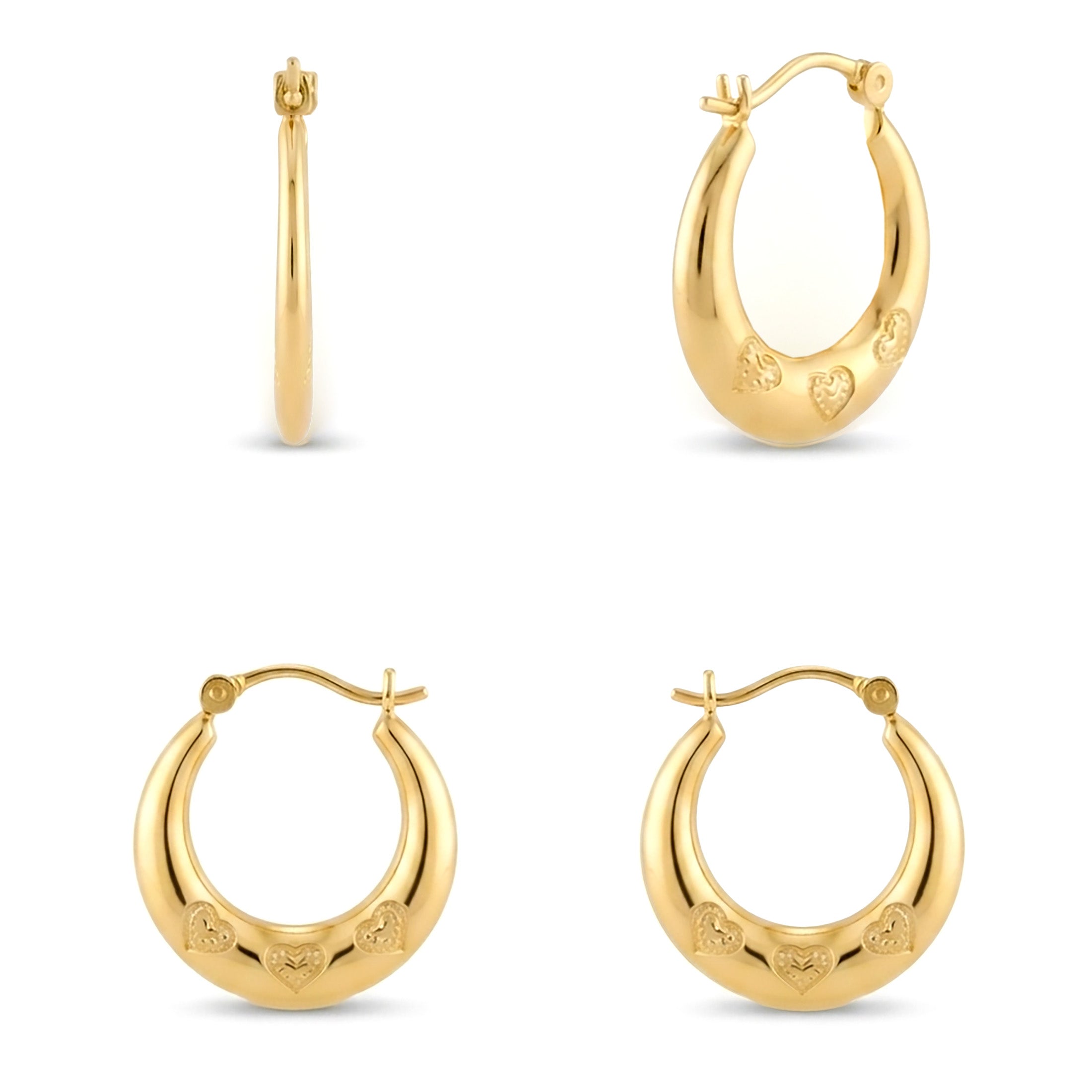 Heart Pattern Hoop Earrings | Real 10K Yellow Gold | Dainty & Romantic