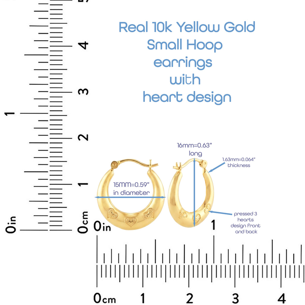 Heart Pattern Hoop Earrings | Real 10K Yellow Gold | Dainty & Romantic