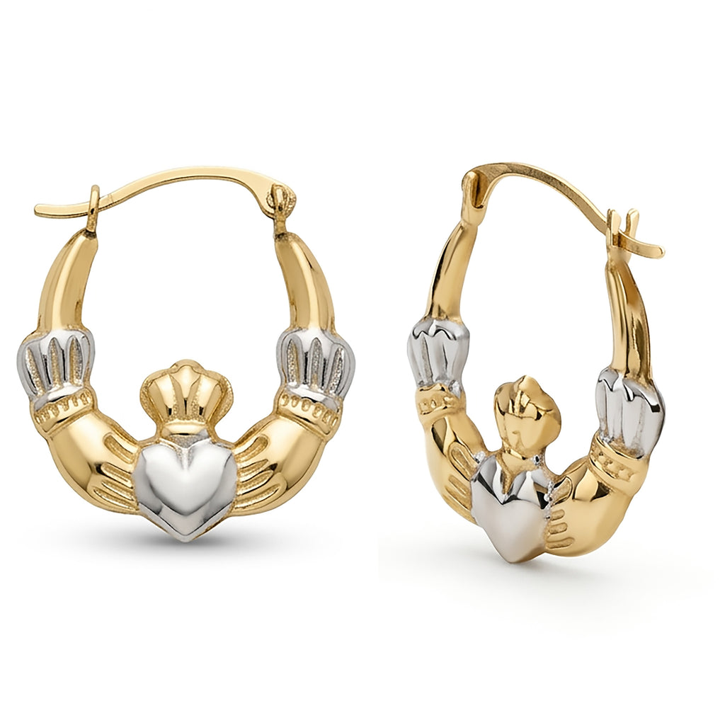 14K Two-Tone Gold Claddagh Hoop Earrings