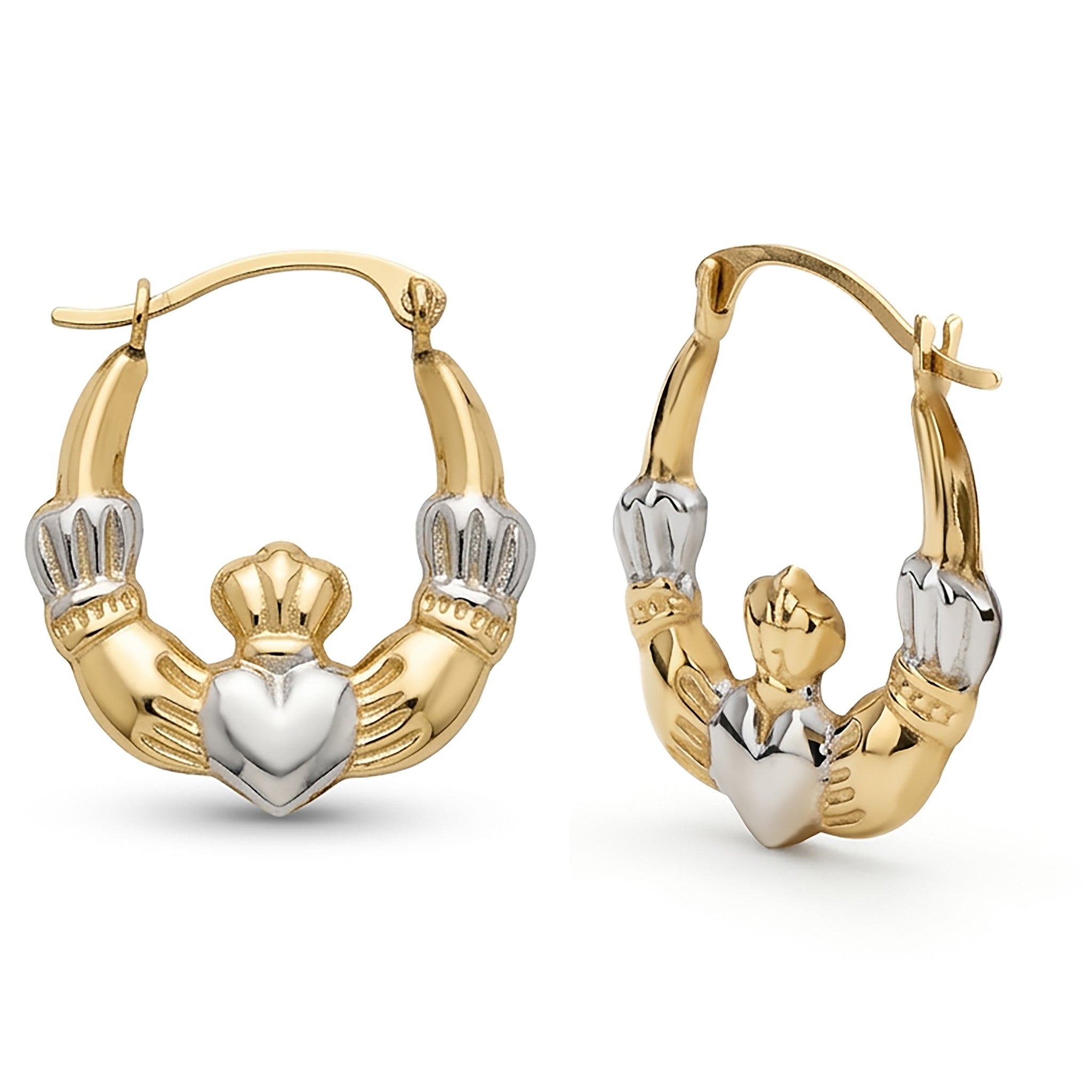 14K Two-Tone Gold Claddagh Hoop Earrings