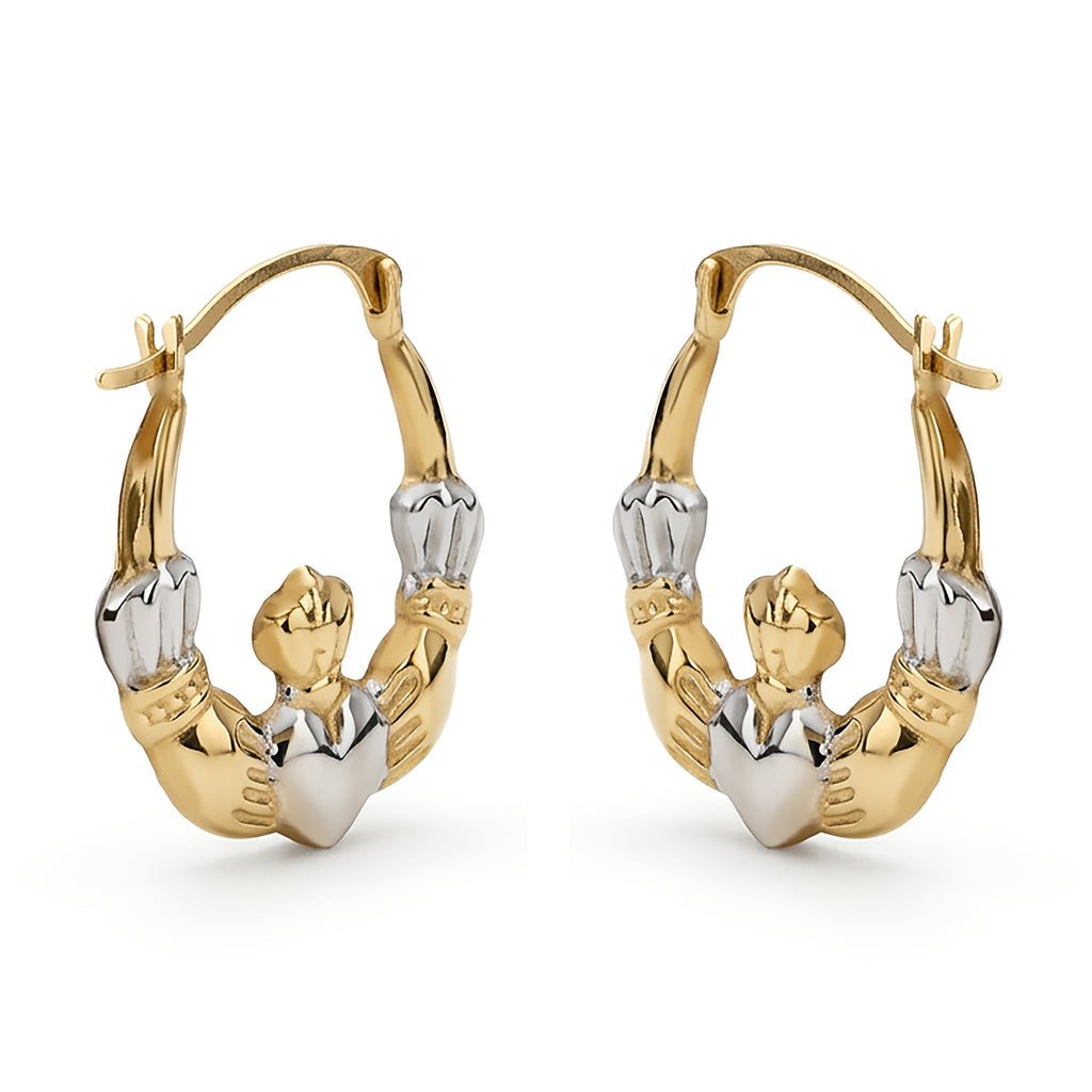 14K Two-Tone Gold Claddagh Hoop Earrings