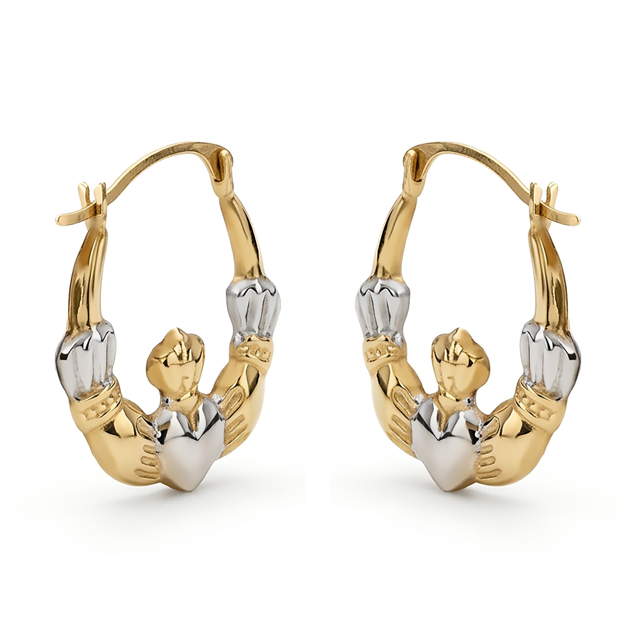 14K Two-Tone Gold Claddagh Hoop Earrings