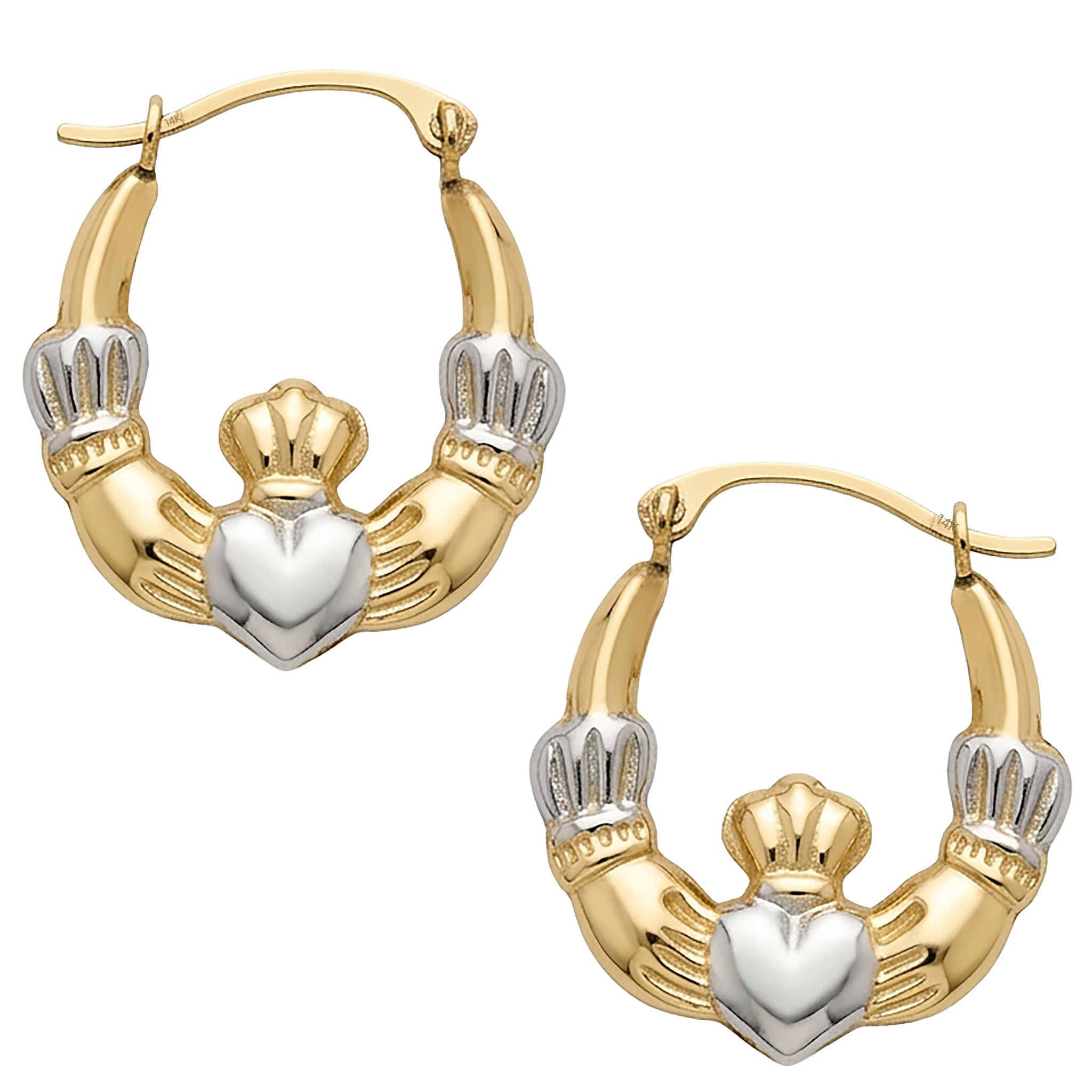 14K Two-Tone Gold Claddagh Hoop Earrings