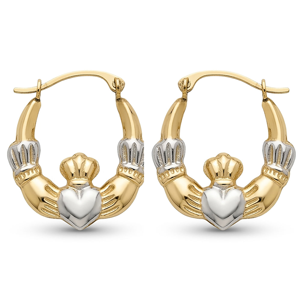 14K Two-Tone Gold Claddagh Hoop Earrings